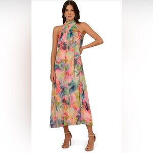 Adrianna Papell Multicolor Halter Midi Dress